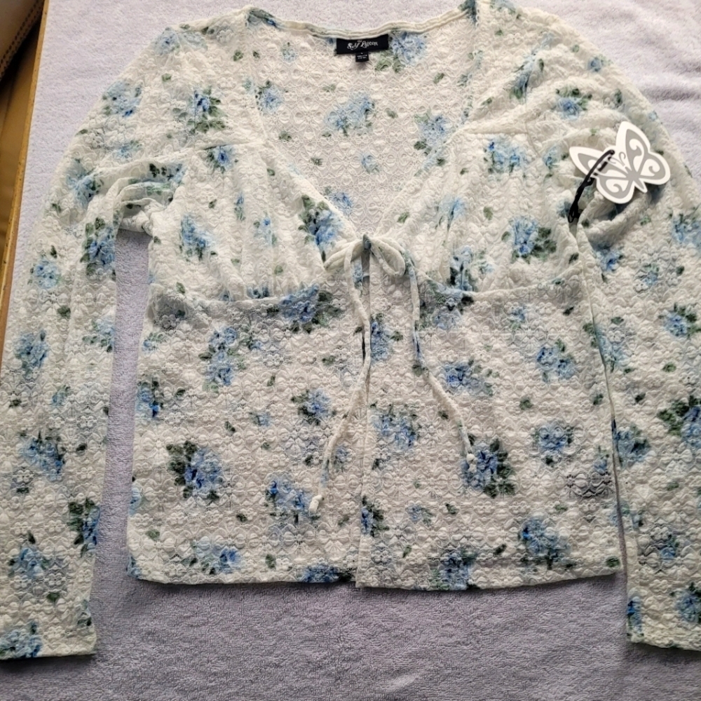 Self Esteem Floral Lace‎ Tie-Front Top Youth Sz L